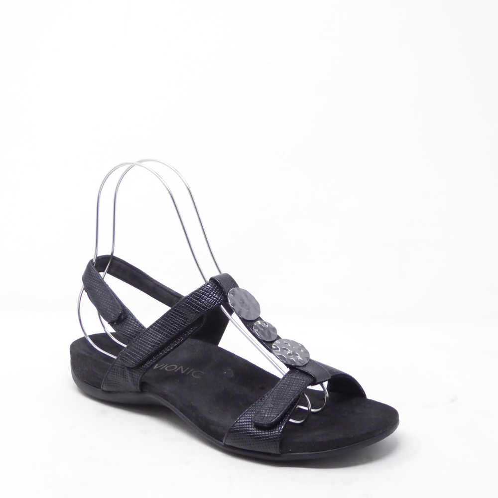 Vionic Womens Farra Lizard Sandals Black Orthotic Slingback 9